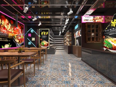 工业风串串烧烤店3D模型下载